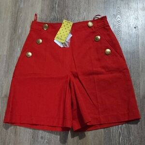 Luisa Spagnoli High Waist Red Shorts with Gold Buttons